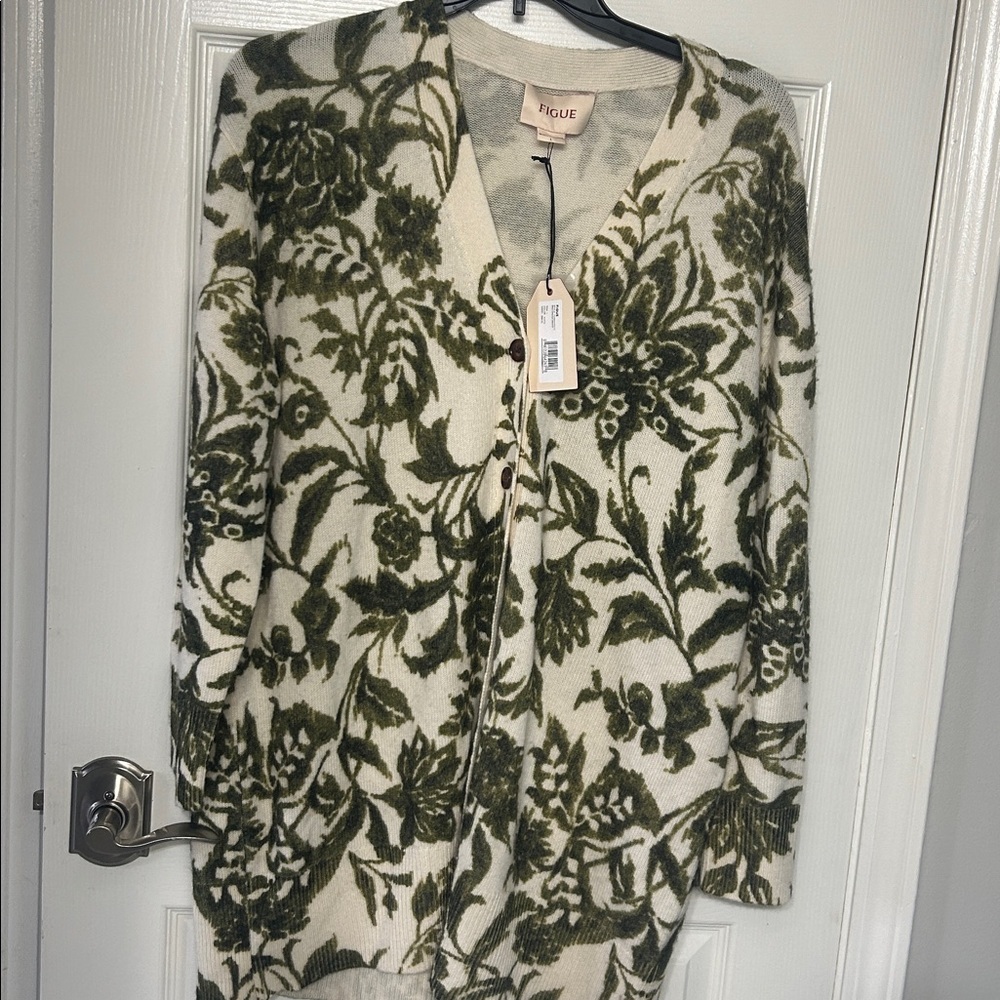 NEW FIGUE erika cardigan wool cashmere blend sweater in woodland green 698$ L - Picture 4 of 10